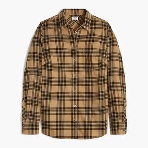 J. Crew XS Brown Black Plaid Flannel Cotton Long Sleeve Button Down Top